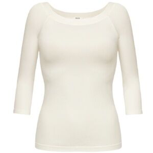 WOLFORD Cordoba 3/4 Sleeve Scoop Neck White Shimmer Seamless Top Ivory Knit Top